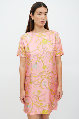 Emilio Pucci Pink 
Yellow Silk Chain Pattern Dress