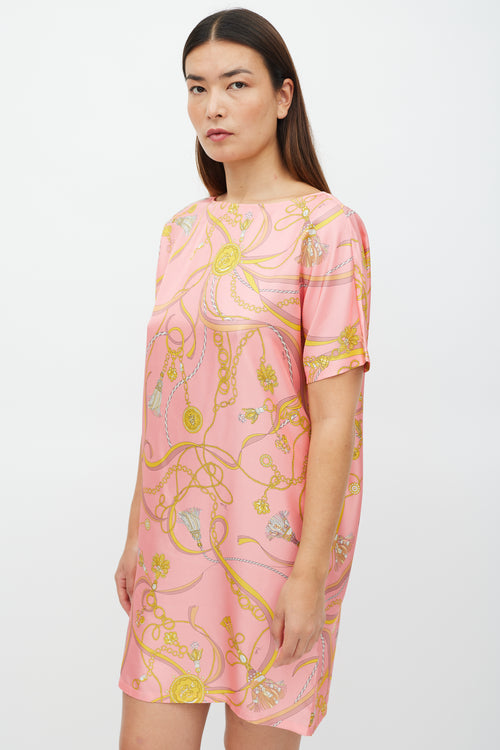 Emilio Pucci Pink 
Yellow Silk Chain Pattern Dress