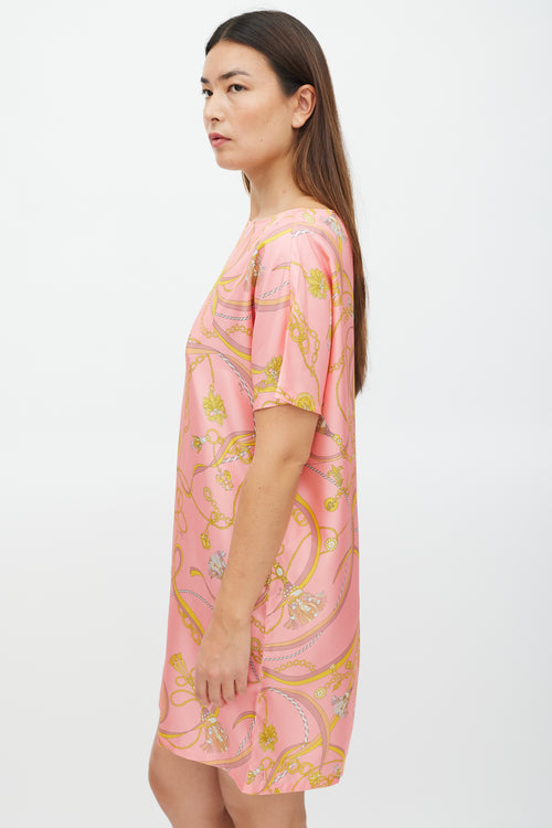 Emilio Pucci Pink 
Yellow Silk Chain Pattern Dress