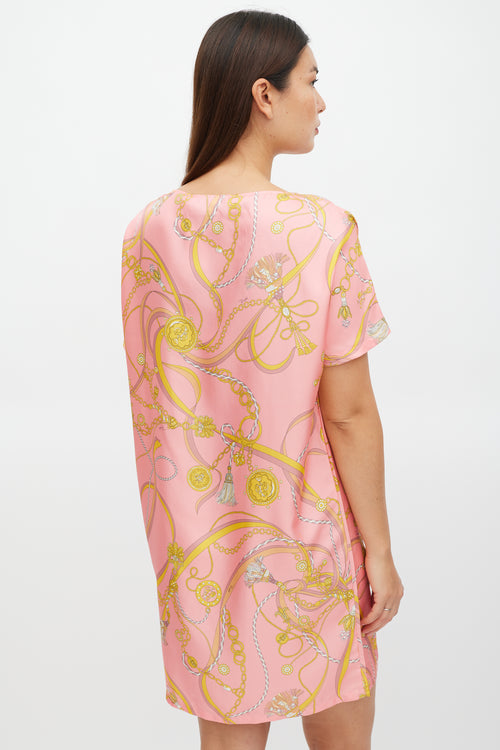 Emilio Pucci Pink 
Yellow Silk Chain Pattern Dress