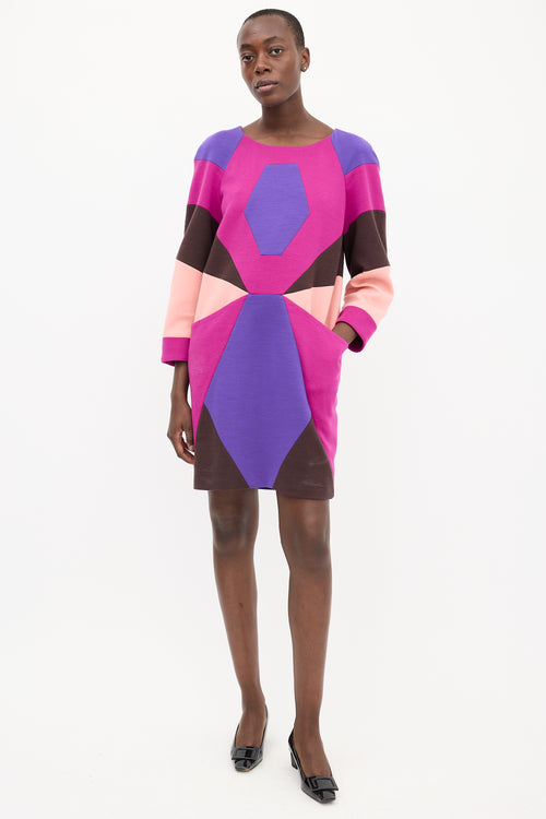 Emilio Pucci Purple 
Multi Wool Geometric Midi Dress