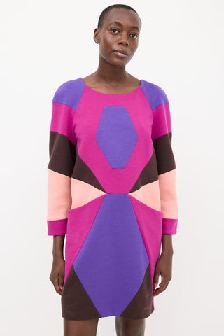 Emilio Pucci Purple 
Multi Wool Geometric Midi Dress