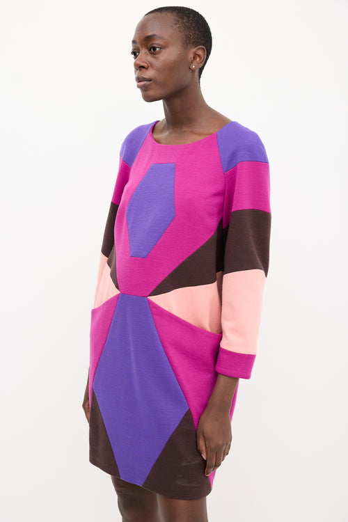 Emilio Pucci Purple 
Multi Wool Geometric Midi Dress