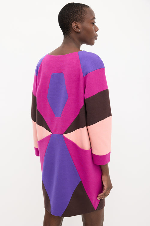 Emilio Pucci Purple 
Multi Wool Geometric Midi Dress