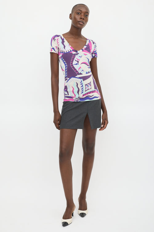 Emilio Pucci Purple 
Multicolour Printed V-Neck T-Shirt