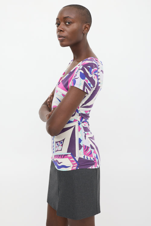 Emilio Pucci Purple 
Multicolour Printed V-Neck T-Shirt