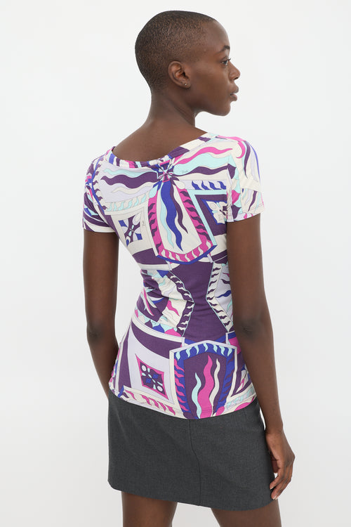 Emilio Pucci Purple 
Multicolour Printed V-Neck T-Shirt