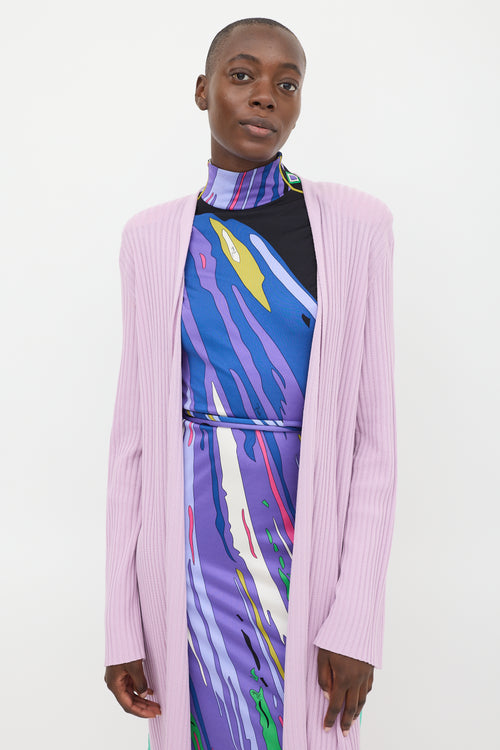 Emilio Pucci Purple 
Multicolour Silk Printed Panel Long Cardigan