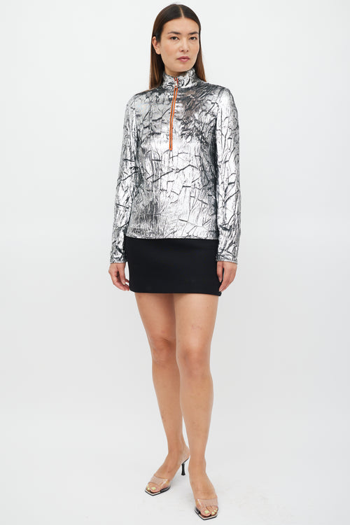 Emilio Pucci Silver 
Orange Metallic Tinsel Top