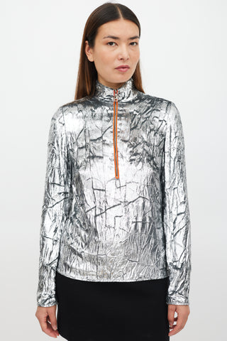 Emilio Pucci Silver 
Orange Metallic Tinsel Top