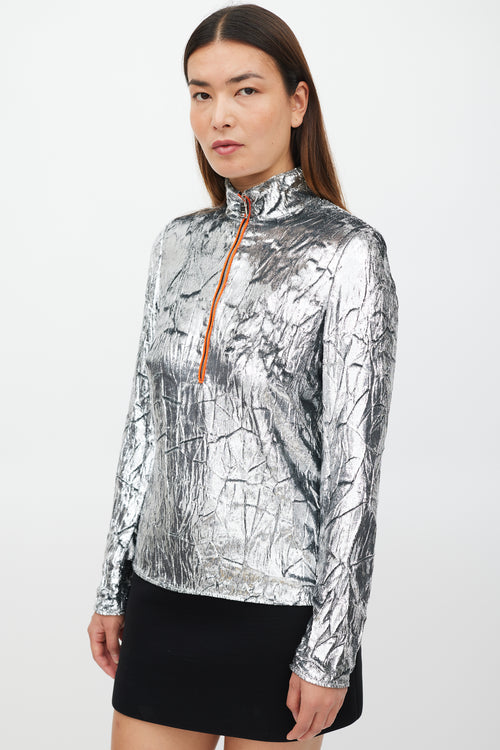 Emilio Pucci Silver 
Orange Metallic Tinsel Top