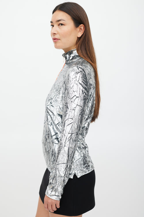 Emilio Pucci Silver 
Orange Metallic Tinsel Top