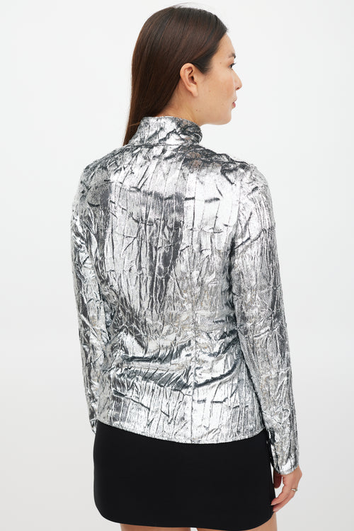 Emilio Pucci Silver 
Orange Metallic Tinsel Top