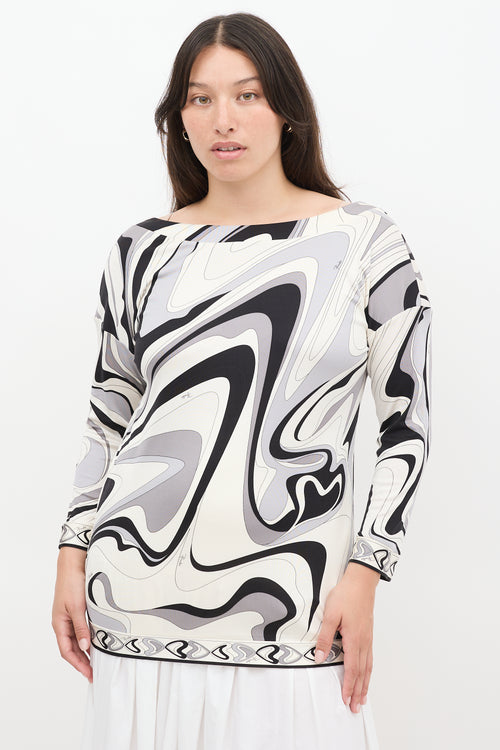 Emilio Pucci White 
Multicolour Printed Boat Neck Top