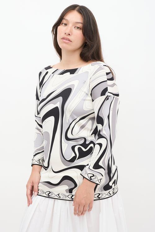 Emilio Pucci White 
Multicolour Printed Boat Neck Top