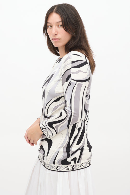 Emilio Pucci White 
Multicolour Printed Boat Neck Top