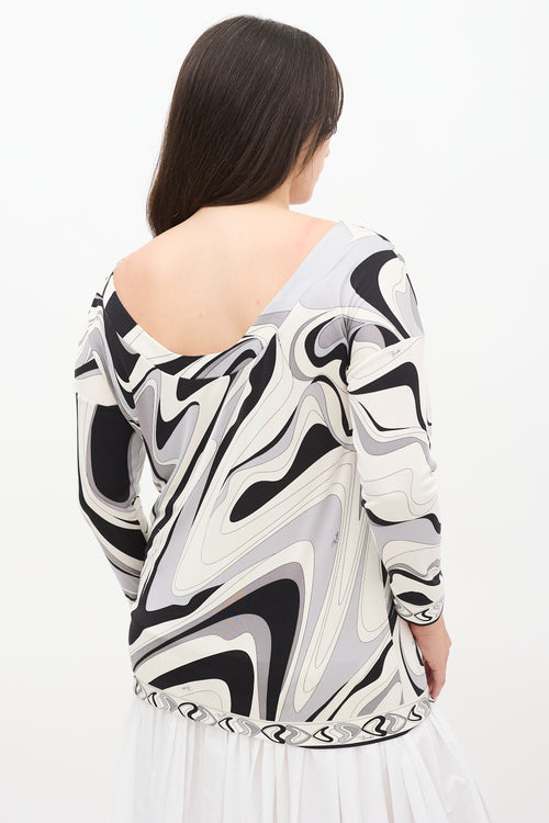 Emilio Pucci White 
Multicolour Printed Boat Neck Top