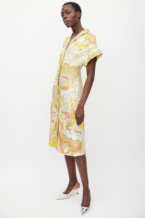 Emilio Pucci Yellow 
Multicolour Printed Embellished Dress