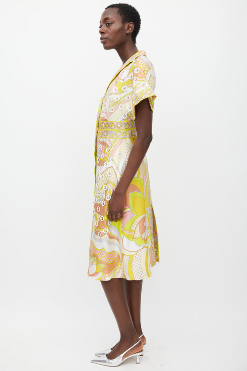 Emilio Pucci Yellow 
Multicolour Printed Embellished Dress