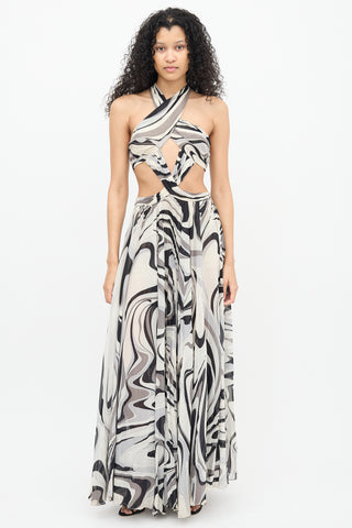 Emilio Pucci Black 
White Printed Silk Dress