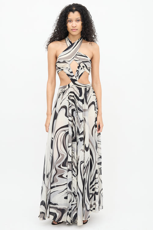 Emilio Pucci Black 
White Printed Silk Dress