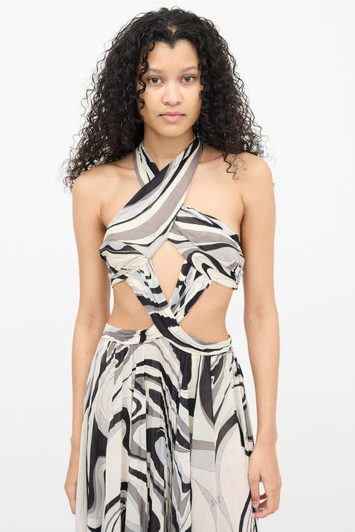 Emilio Pucci Black 
White Printed Silk Dress