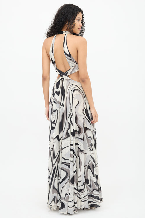 Emilio Pucci Black 
White Printed Silk Dress