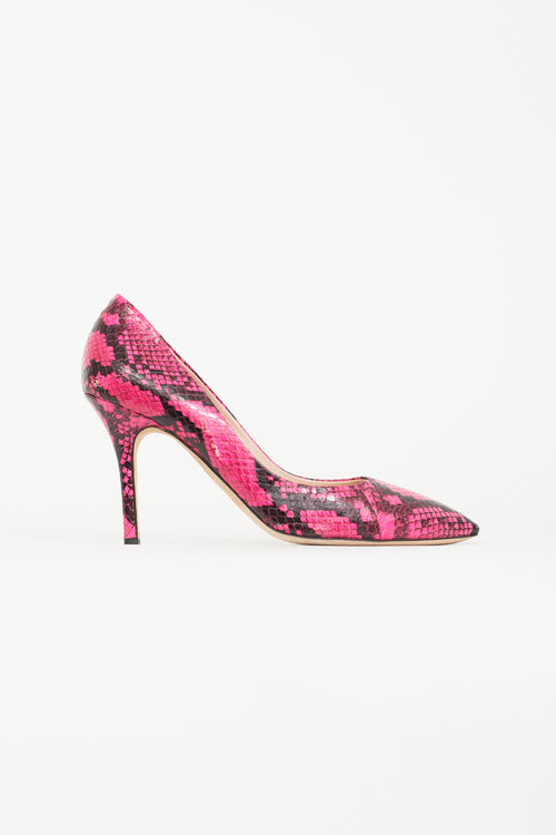 Emilio Pucci Hot Pink 
Black Embossed Textured Pump