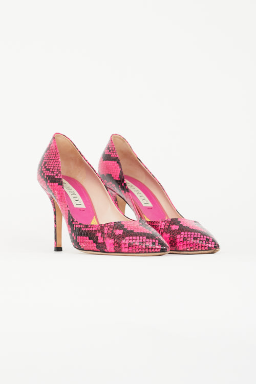 Emilio Pucci Hot Pink 
Black Embossed Textured Pump