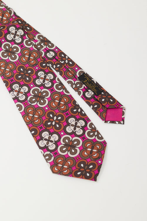 Emilio Pucci Purple 
Multicolour Geometric Floral Tie