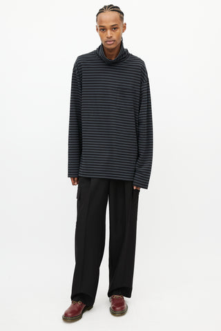 Engineered Garments Black 
Grey Stripes Turtleneck Top