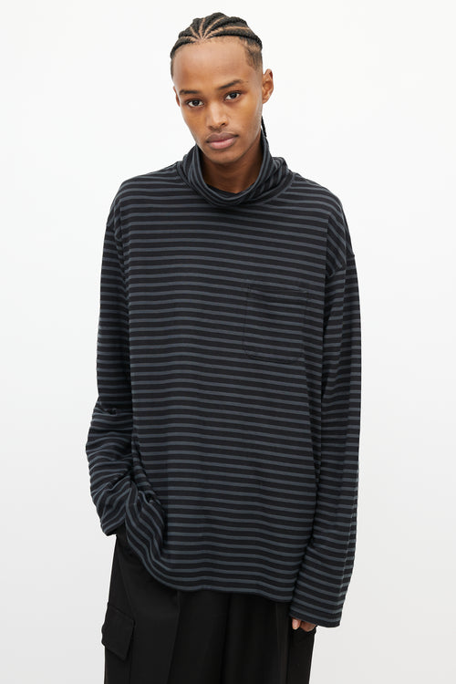 Engineered Garments Black 
Grey Stripes Turtleneck Top