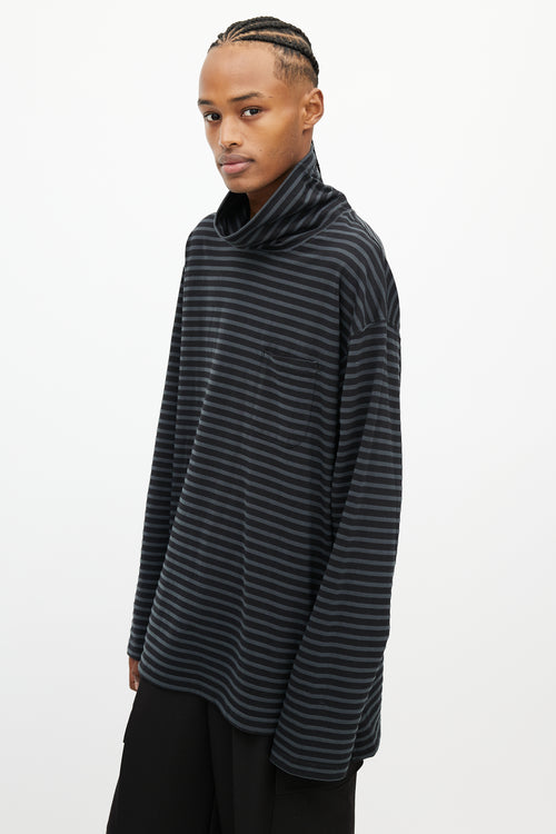 Engineered Garments Black 
Grey Stripes Turtleneck Top