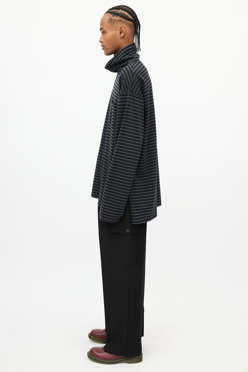 Engineered Garments Black 
Grey Stripes Turtleneck Top