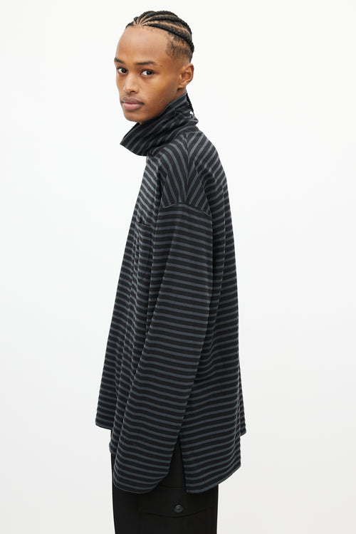 Engineered Garments Black 
Grey Stripes Turtleneck Top