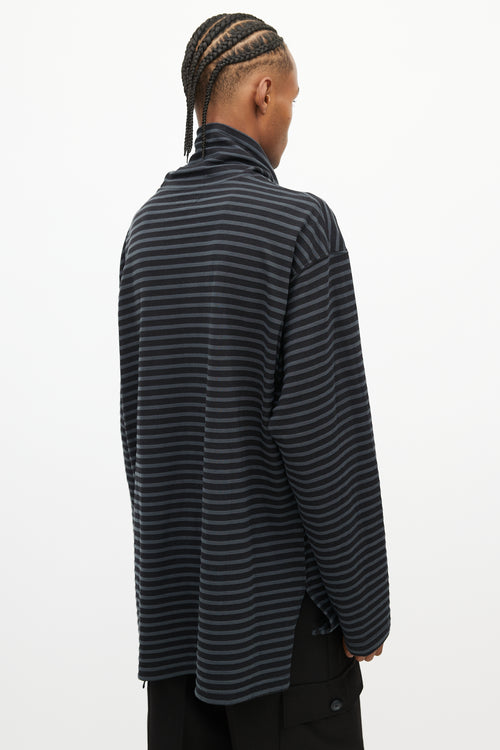 Engineered Garments Black 
Grey Stripes Turtleneck Top