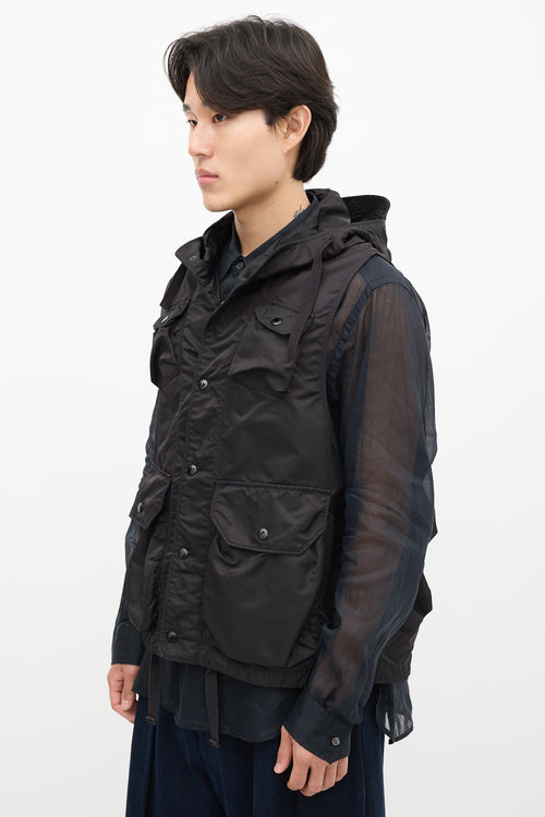 Engineered Garments Black Nylon Hooded Cargo Vest