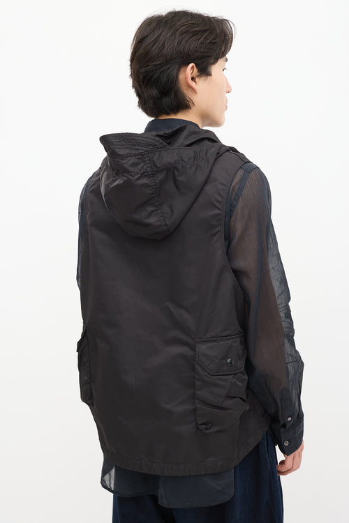 Engineered Garments Black Nylon Hooded Cargo Vest