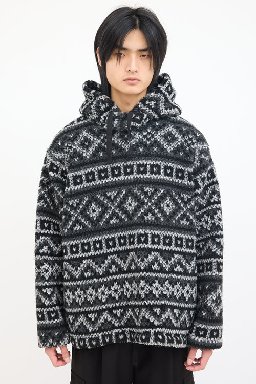 Engineered Garments Black 
White Geo Printed Fleece Hoodie