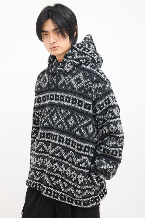 Engineered Garments Black 
White Geo Printed Fleece Hoodie