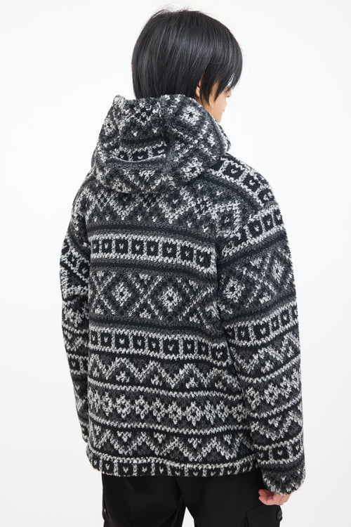 Engineered Garments Black 
White Geo Printed Fleece Hoodie