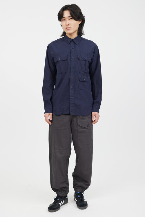 Engineered Garments Navy Cotton Button Up Shirt