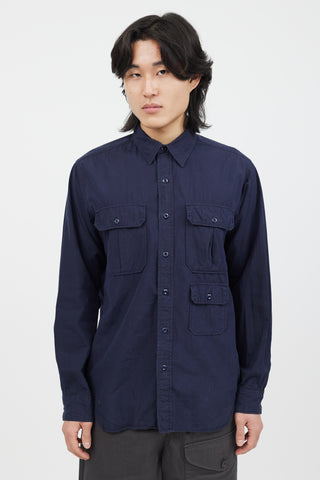 Engineered Garments Navy Cotton Button Up Shirt