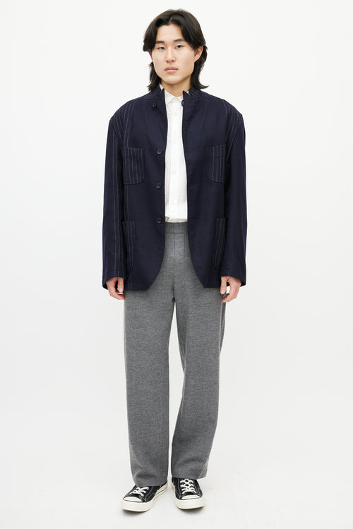 Engineered Garments Navy 
White Wool Striped Blazer