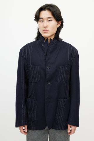 Engineered Garments Navy 
White Wool Striped Blazer