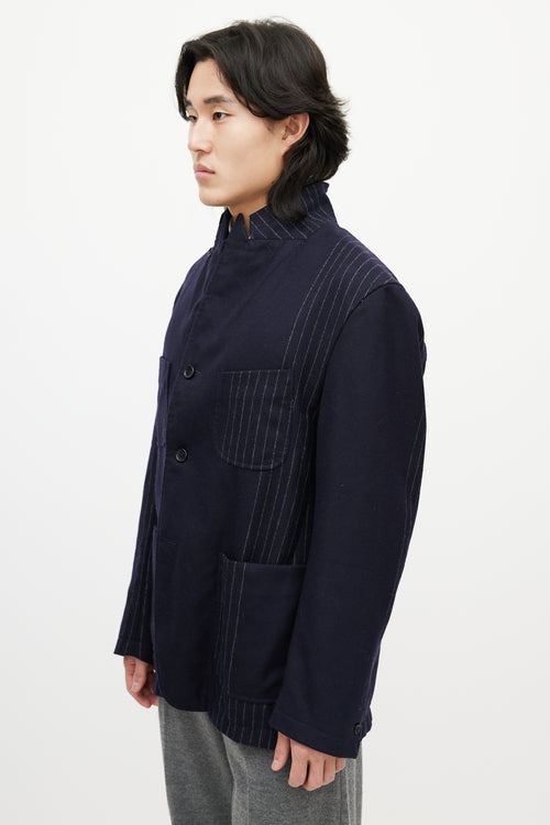 Engineered Garments Navy 
White Wool Striped Blazer