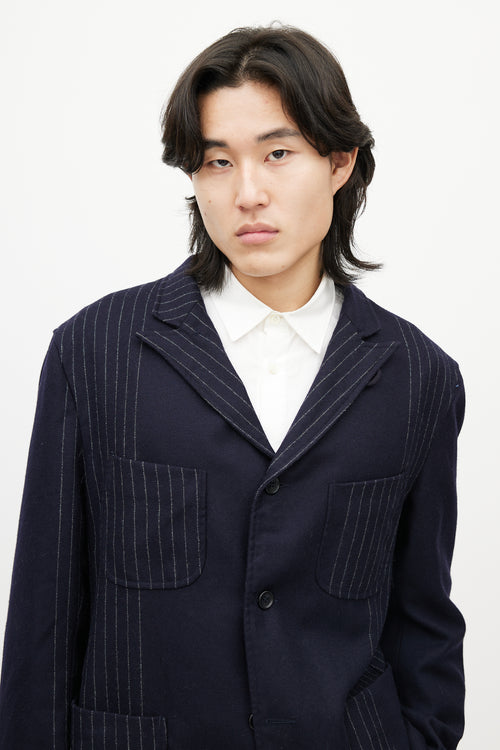 Engineered Garments Navy 
White Wool Striped Blazer