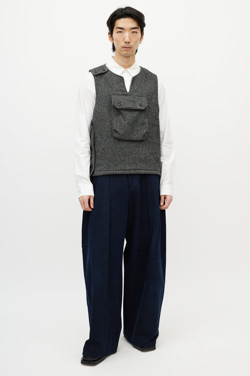 Engineered Garments White 
Black Tweed Wool Vest