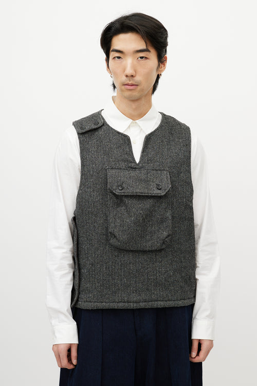 Engineered Garments White 
Black Tweed Wool Vest