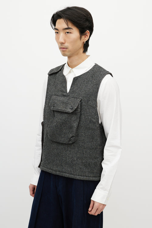 Engineered Garments White 
Black Tweed Wool Vest